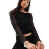 Bershka Mesh Asymetric Top In Black For Women -Chic Maze Sales 208251209 1 black
