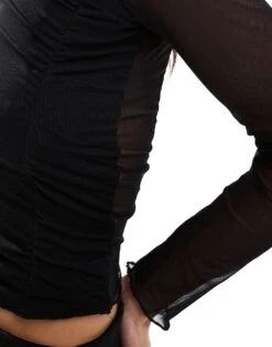 Bershka Mesh Asymetric Top In Black For Women -Chic Maze Sales 208251209 3