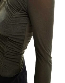 Bershka Mesh Asymetric Top In Khaki For Women -Chic Maze Sales 208251216 4