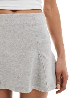 Bershka Knit Flippy Mini Skirt In Light Grey Marl For Women -Chic Maze Sales 208251697 5