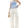 Bershka Crinkle Wide Leg Trousers In Ecru For Women -Chic Maze Sales 208281167 1 ecru