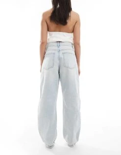 Bershka Wide Balloon Leg Jeans In Super Light Wash For Women Light Blue -Chic Maze Sales 208281199 2