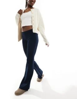 Bershka High Waisted Flared Trousers In Navy For Women -Chic Maze Sales 208281200 2