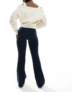 Bershka High Waisted Flared Trousers In Navy For Women -Chic Maze Sales 208281200 3