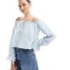 Bershka Crinkle Bardot Top In Light Blue For Women -Chic Maze Sales 208281214 1 blue