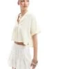 Bershka Linen Look Short Sleeve Boxy Shirt In Butter For Women -Chic Maze Sales 208281247 1 butter