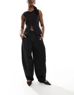 Bershka Barrel Leg Tailored Trousers In Black For Women -Chic Maze Sales 208281689 1 black 1