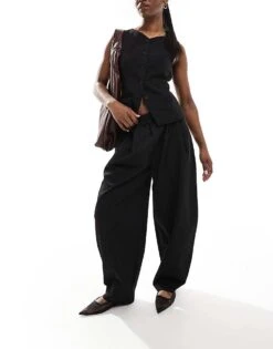 Bershka Barrel Leg Tailored Trousers In Black For Women -Chic Maze Sales 208281689 3