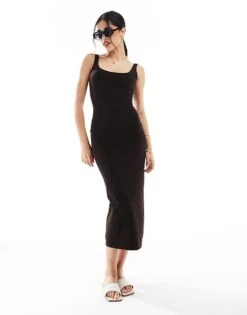 Bershka Square Neck Midaxi Dress In Brown For Women -Chic Maze Sales 208289512 1 brown 1