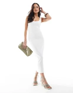 Bershka Square Neck Midaxi Dress In White For Women -Chic Maze Sales 208289527 1 white 1