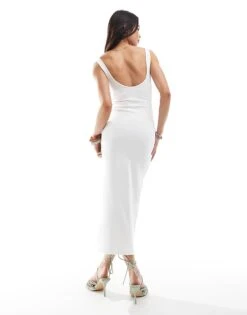 Bershka Square Neck Midaxi Dress In White For Women -Chic Maze Sales 208289527 4