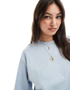 Bershka Oversized Boyfriend Tee In Baby Blue For Women -Chic Maze Sales 208289528 2
