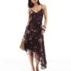 Bershka Asymetric Hem Midi Dress In Burgundy Floral For Women -Chic Maze Sales 208289541 1 burgundy
