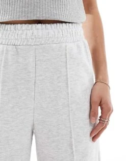 Bershka Petite Wide Leg Joggers In Grey Marl For Women -Chic Maze Sales 208289565 3