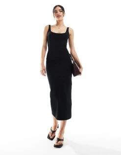 Bershka Scoop Neck Midaxi Dress In Black For Women -Chic Maze Sales 208289576 1 black 1
