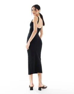 Bershka Scoop Neck Midaxi Dress In Black For Women -Chic Maze Sales 208289576 2