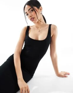 Bershka Scoop Neck Midaxi Dress In Black For Women -Chic Maze Sales 208289576 3