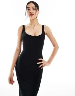 Bershka Scoop Neck Midaxi Dress In Black For Women -Chic Maze Sales 208289576 4