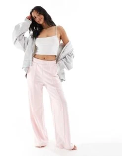 Bershka Petite Wide Leg Joggers In Pink For Women -Chic Maze Sales 208289577 2