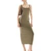 Bershka Scoop Neck Midaxi Dress In Khaki For Women -Chic Maze Sales 208289589 1 khaki