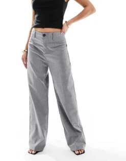 Bershka Petite Tailored Trouser In Grey For Women -Chic Maze Sales 208289618 2