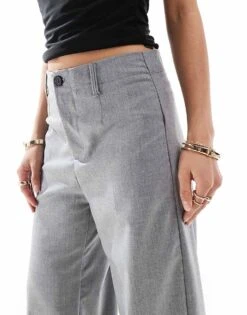 Bershka Petite Tailored Trouser In Grey For Women -Chic Maze Sales 208289618 3
