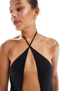 Bershka Cut Out Halterneck Swimsuit In Black For Women -Chic Maze Sales 208294267 3