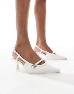 Bershka Pointed Kitten Heeled Sandals In White For Women