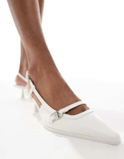 Bershka Pointed Kitten Heeled Sandals In White For Women -Chic Maze Sales 208295651 3