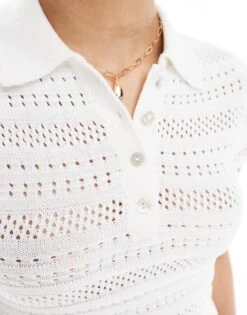 Bershka Ribbed Knit Polo Maxi Dress In Ecru For Women -Chic Maze Sales 208300060 2