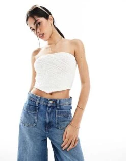 Bershka Knitted Bandeau Top In Ecru For Women -Chic Maze Sales 208300061 1 ecru 1