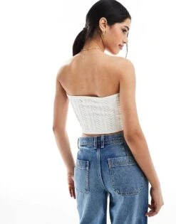 Bershka Knitted Bandeau Top In Ecru For Women -Chic Maze Sales 208300061 2