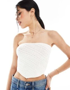 Bershka Knitted Bandeau Top In Ecru For Women -Chic Maze Sales 208300061 4