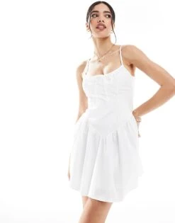 Bershka Ruched Drop Waist Mini Dress In White For Women -Chic Maze Sales 208300062 1 white 1