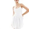 Bershka Ruched Drop Waist Mini Dress In White For Women -Chic Maze Sales 208300062 1 white