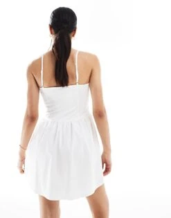 Bershka Ruched Drop Waist Mini Dress In White For Women -Chic Maze Sales 208300062 3