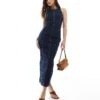 Bershka Shaping Bodycon Denim Maxi Dress In Dark Blue For Women -Chic Maze Sales 208300086 1 blue