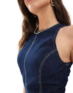 Bershka Shaping Bodycon Denim Maxi Dress In Dark Blue For Women -Chic Maze Sales 208300086 3
