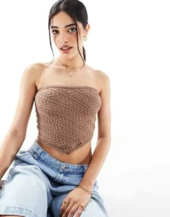 Bershka Knitted Bandeau Top In Brown For Women -Chic Maze Sales 208300088 1 brown 1