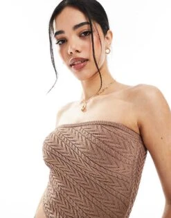 Bershka Knitted Bandeau Top In Brown For Women -Chic Maze Sales 208300088 4