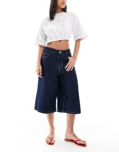 Bershka Baggy Denim Jorts In Authentic Indigo For Women Blue