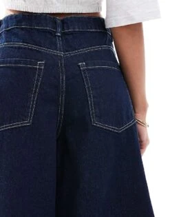 Bershka Baggy Denim Jorts In Authentic Indigo For Women Blue -Chic Maze Sales 208300112 4