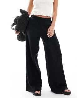 Bershka Crinkle Wide Leg Trousers In Black For Women -Chic Maze Sales 208300145 1 black 1