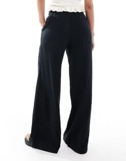 Bershka Crinkle Wide Leg Trousers In Black For Women -Chic Maze Sales 208300145 2