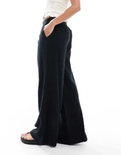 Bershka Crinkle Wide Leg Trousers In Black For Women -Chic Maze Sales 208300145 3