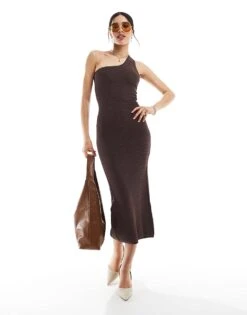 Bershka One Shoulder Knitted Maxi Dress In Chocolate For Women Brown -Chic Maze Sales 208300146 1 brown 1