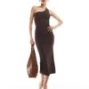 Bershka One Shoulder Knitted Maxi Dress In Chocolate For Women Brown -Chic Maze Sales 208300146 1 brown