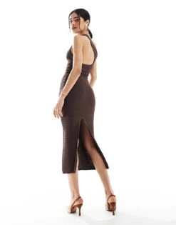 Bershka One Shoulder Knitted Maxi Dress In Chocolate For Women Brown -Chic Maze Sales 208300146 2