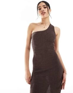 Bershka One Shoulder Knitted Maxi Dress In Chocolate For Women Brown -Chic Maze Sales 208300146 3