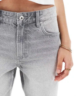 Bershka High Waisted Raw Hem Longline Denim Shorts In Washed Grey For Women -Chic Maze Sales 208300179 3